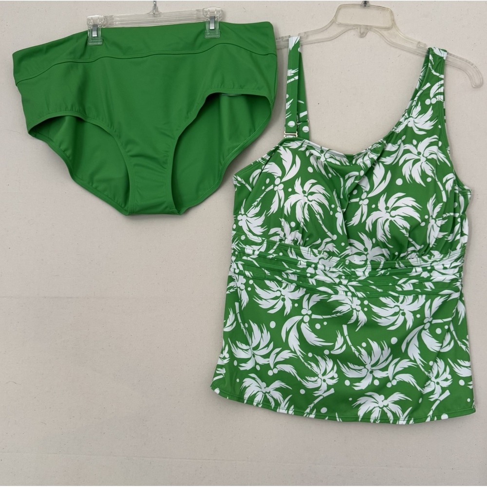 Susan Graver One Shoulder Swim Top  + Bottom Size 22W Tankini Two Piece Green